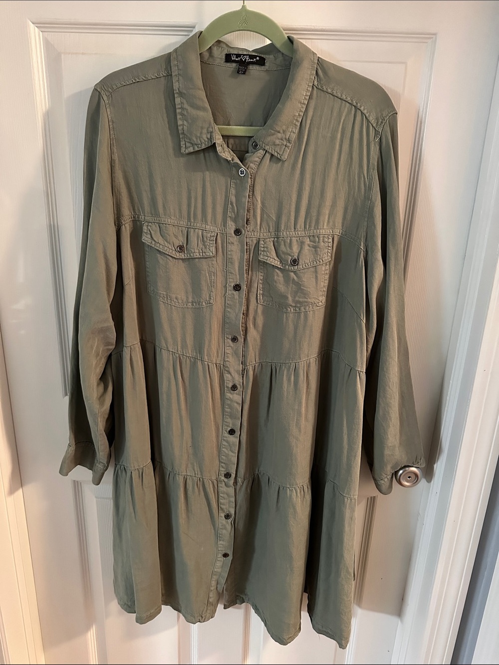 Velvet Heart Olive Green Button-Front Shirt Dress